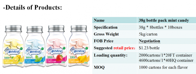 A garrafa plástica refrigerando da morango 38g embala a hortelã livre Candy/HACCP do açúcar C da vitamina, ISO